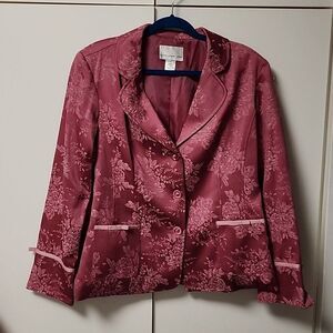 Susan Graver SzL Blazer Pink Silky Brocade  Ribbon Embellishment Lined sz xl
